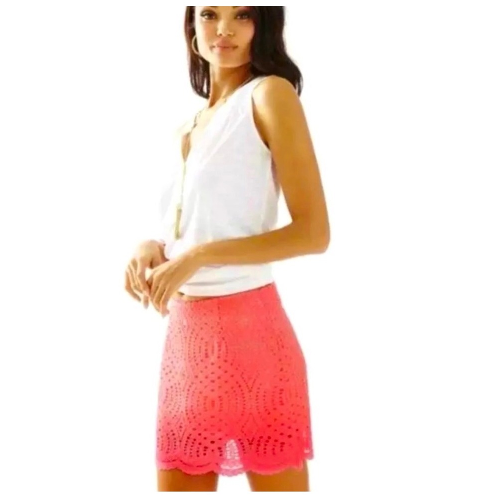 Lilly Pulitzer Alice Scalloped Skirt Coral Pink Lace Feminine Mini Size 10